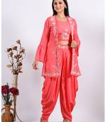 Pink Crop Top With Jacket With Punjabi Salwar Suit
