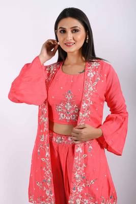 Pink Crop Top With Jacket With Punjabi Salwar Suit 2