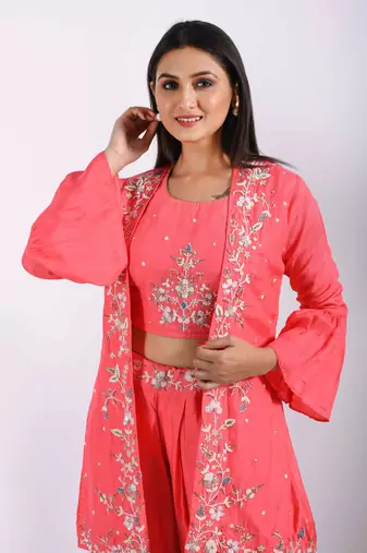 Pink Crop Top With Jacket With Punjabi Salwar Suit