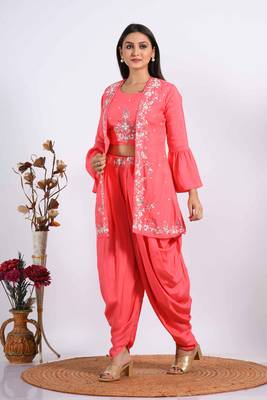 Pink Crop Top With Jacket With Punjabi Salwar Suit 4