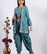 Blue Crop Top With Jacket With Hand Punjabi Salwar Suit