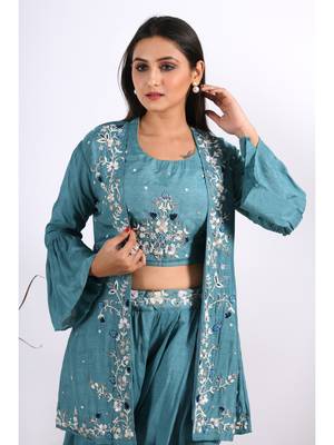 Blue Crop Top With Jacket With Hand Punjabi Salwar Suit 2