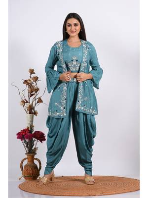 Blue Crop Top With Jacket With Hand Punjabi Salwar Suit 3