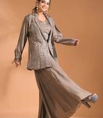 Beige coset with plazo with long jacket with hand embroidery