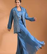  Blue  coset with plazo with long jacket with hand embroidery