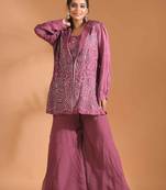 Purple  coset with plazo with long jacket with HAND EMBROIDERY