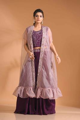 Purple  crop top with long jacket with hand embroidery 1