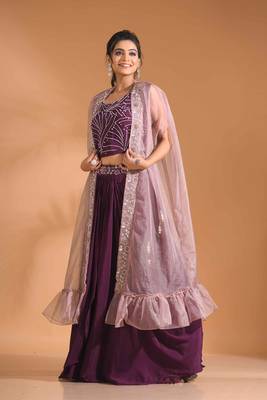 Purple  crop top with long jacket with hand embroidery 2