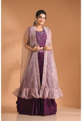 Purple  crop top with long jacket with hand embroidery 4