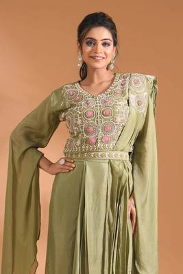 Green crop top style with duppta with hand embroidery 1