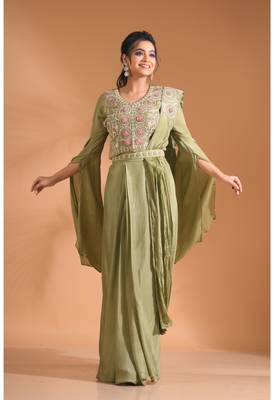 Green crop top style with duppta with hand embroidery 3
