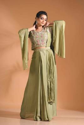 Green crop top style with duppta with hand embroidery 4