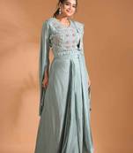 Green  crop top style with duppta with hand embroidery