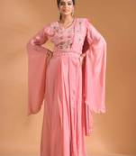 Pink crop top style with duppta with hand embroidery