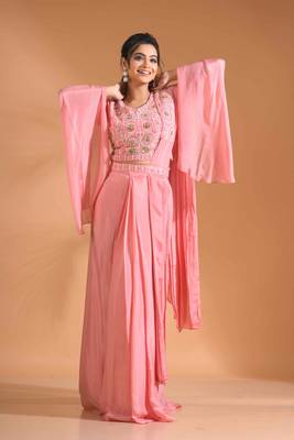 Pink crop top style with duppta with hand embroidery 2