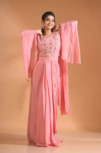 Pink crop top style with duppta with hand embroidery