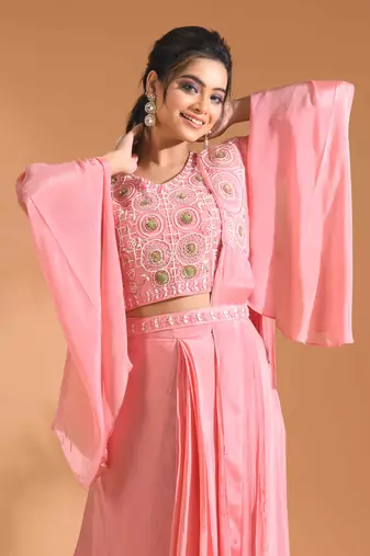 Pink crop top style with duppta with hand embroidery