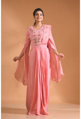 Pink crop top style with duppta with hand embroidery 4