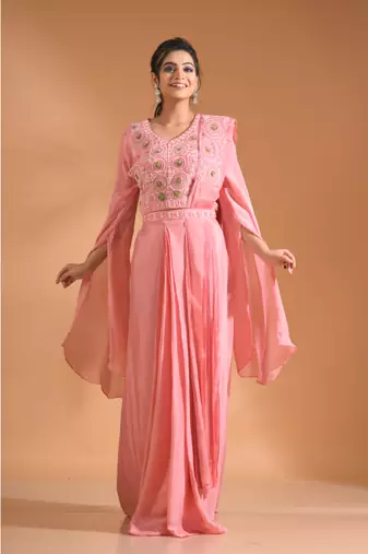 Pink crop top style with duppta with hand embroidery