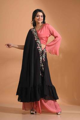 peach crop top set with duppata with hand embroidery 1