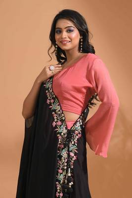 peach crop top set with duppata with hand embroidery 3