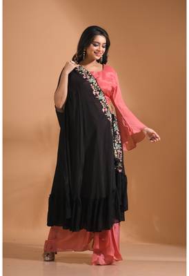 peach crop top set with duppata with hand embroidery 4