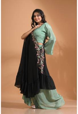 Green crop top set with duppata with hand embroidery 1