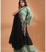 Green crop top set with duppata with hand embroidery