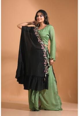 Bottle Green crop top set with duppata with printed 1