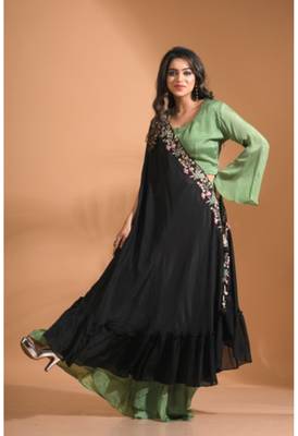Bottle Green crop top set with duppata with printed 2