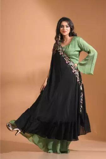Bottle Green crop top set with duppata with printed