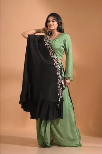 Bottle Green crop top set with duppata with printed