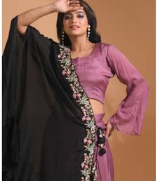 Green crop top set with duppata with printed