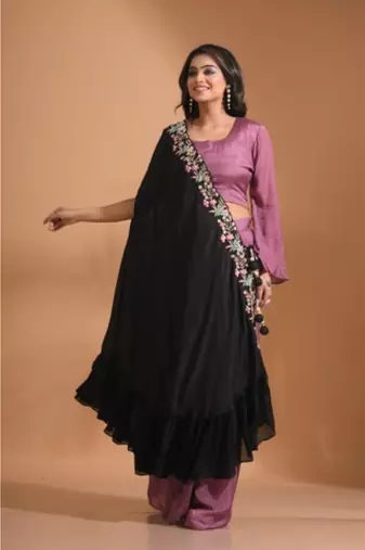 Green crop top set with duppata with printed