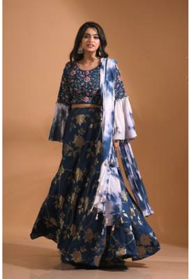 Blue crop top jacard shirt with duppata with hand embroidery 1