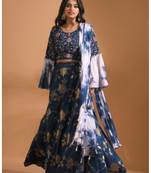 Blue crop top jacard shirt with duppata with hand embroidery