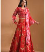Red  crop top jacard shirt with duppata with hand embroidery