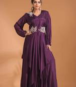 purple long grown with  hand embroidery