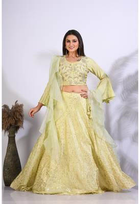 Green crop top with hand embroidery with frill dupatta with hand embroidery 4