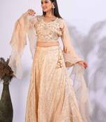 cream crop top with hand embroidery with frill dupatta with hand embroidery