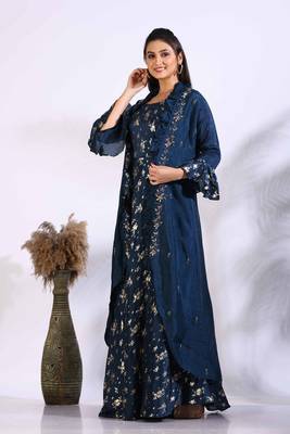 Blue long gown with jacket with hand embroidery 1