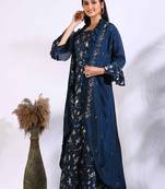 Blue long gown with jacket with hand embroidery