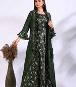 Green long gown with jacket with hand embroidery