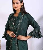 Dark green long gown with jacket with hand embroidery
