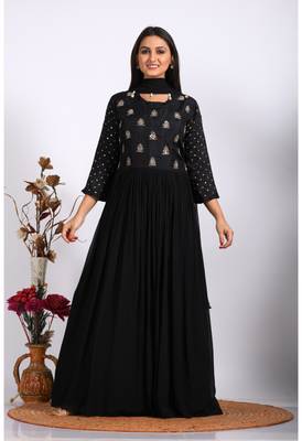 Black long gown with dupatta with hand embroidery 1