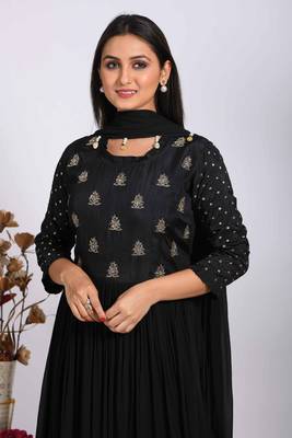 Black long gown with dupatta with hand embroidery 2