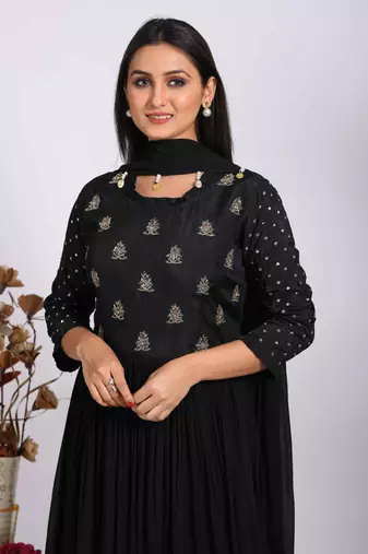 Black long gown with dupatta with hand embroidery