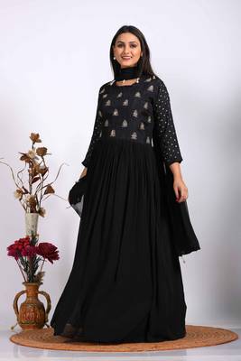 Black long gown with dupatta with hand embroidery 3