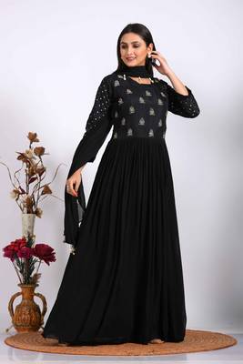 Black long gown with dupatta with hand embroidery 4