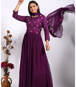 Purple long gown with dupatta with hand embroidery